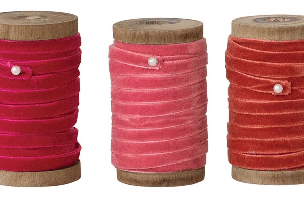 10 Yard 1/4"W Velvet Ribbon on Wood Spool, 3 Colors, Red