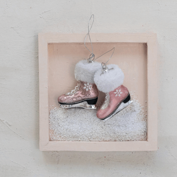 Mercury Glass Ice Skate Ornament with Faux Fur Cuff - Image 2