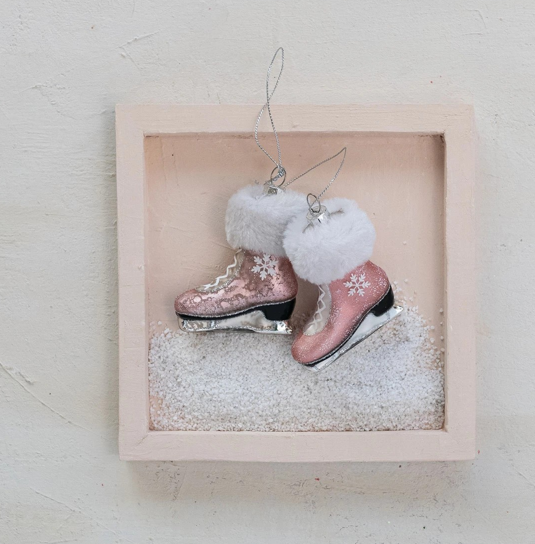 Mercury Glass Ice Skate Ornament with Faux Fur Cuff - Image 2