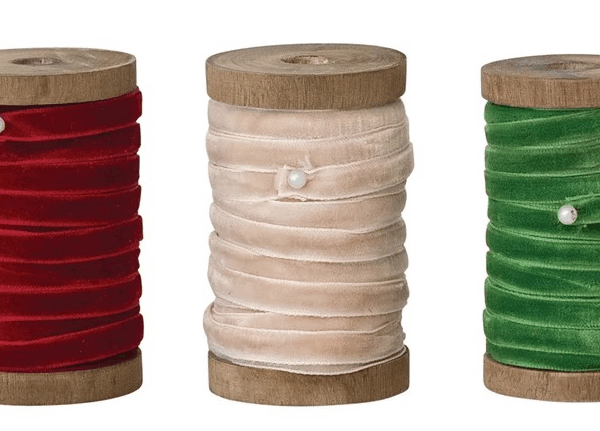 10 Yard 1/4"W Velvet Ribbon on Wood Spool, 3 Colors