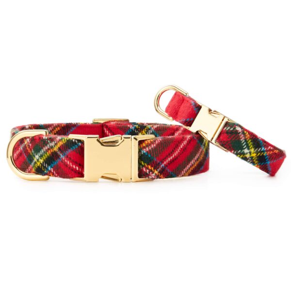 Tartan Plaid Flannel Holiday Dog Collar: L/ Gold - Image 3