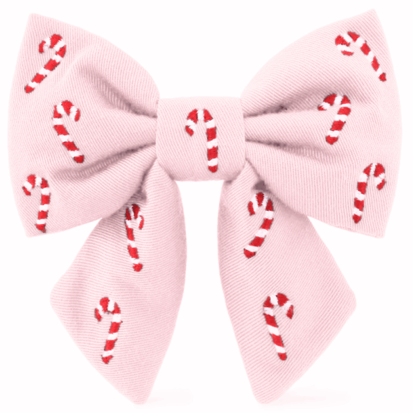 Blush Pink Candy Canes Embroidered Lady Dog Bow: Large