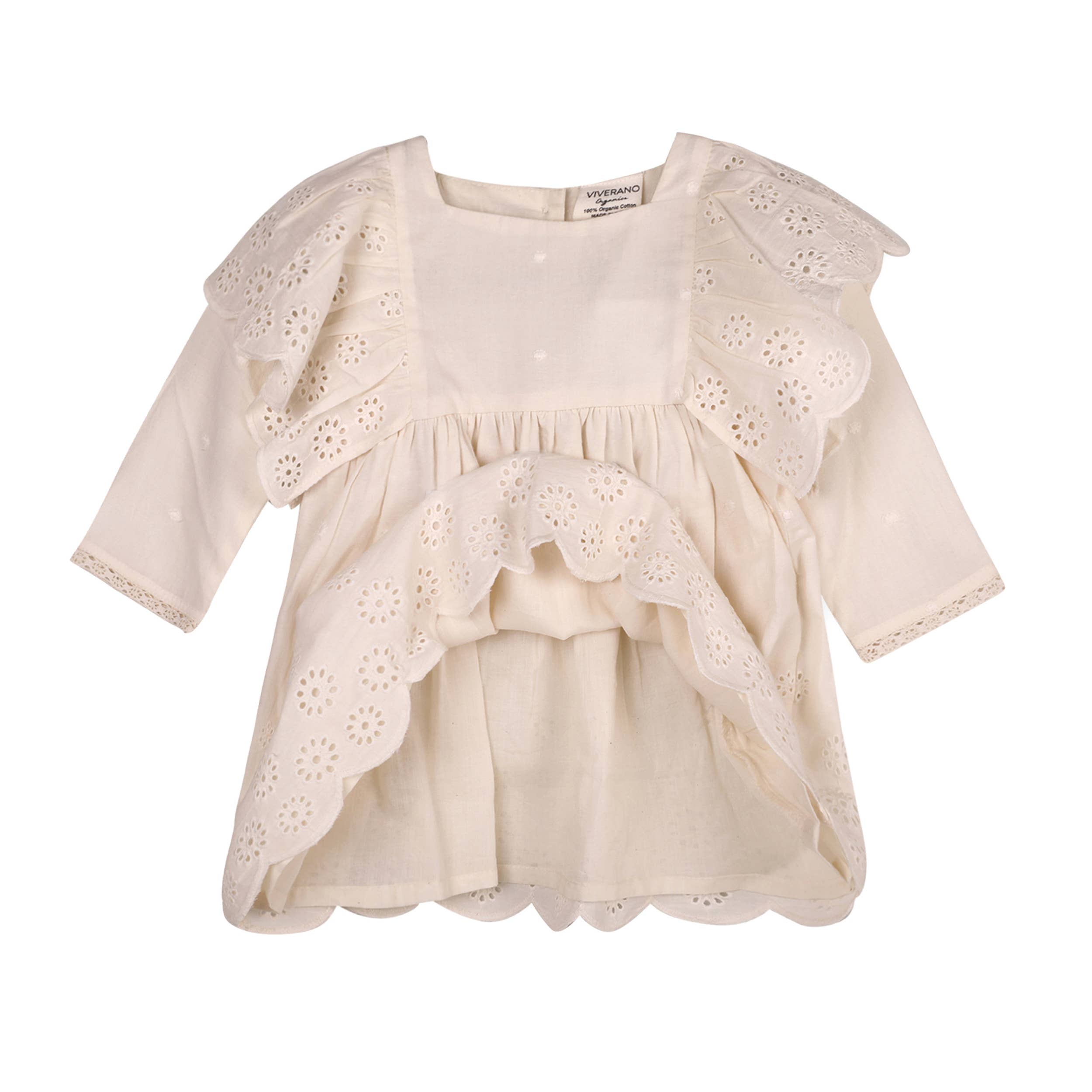 Schiffli Lace Collar Baby Girl Dress & Bloomer (Organic): Natural, 18-24M - Image 4