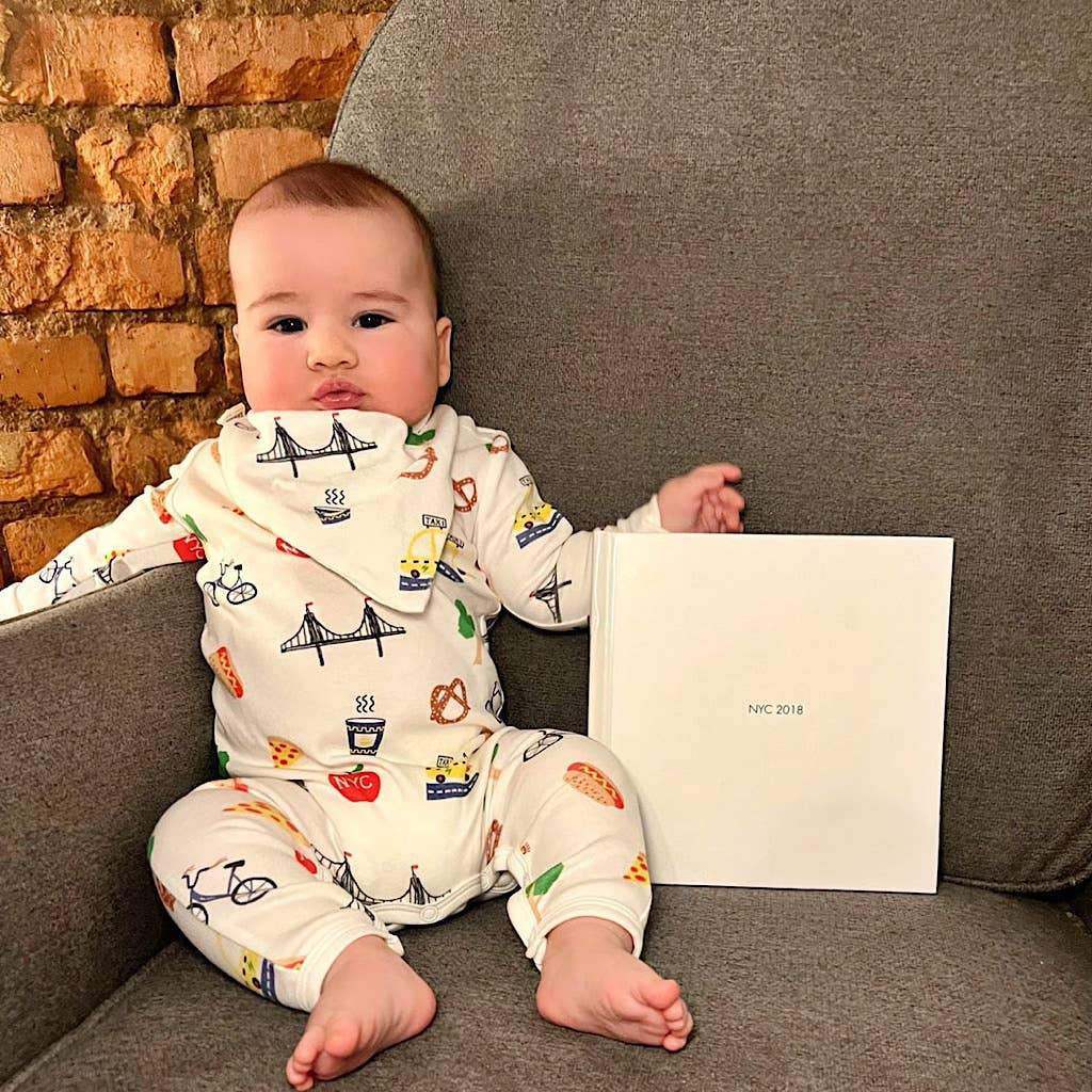 Estella - Organic Baby Bib Kerchief Reversible Big City All Over Print - Image 2