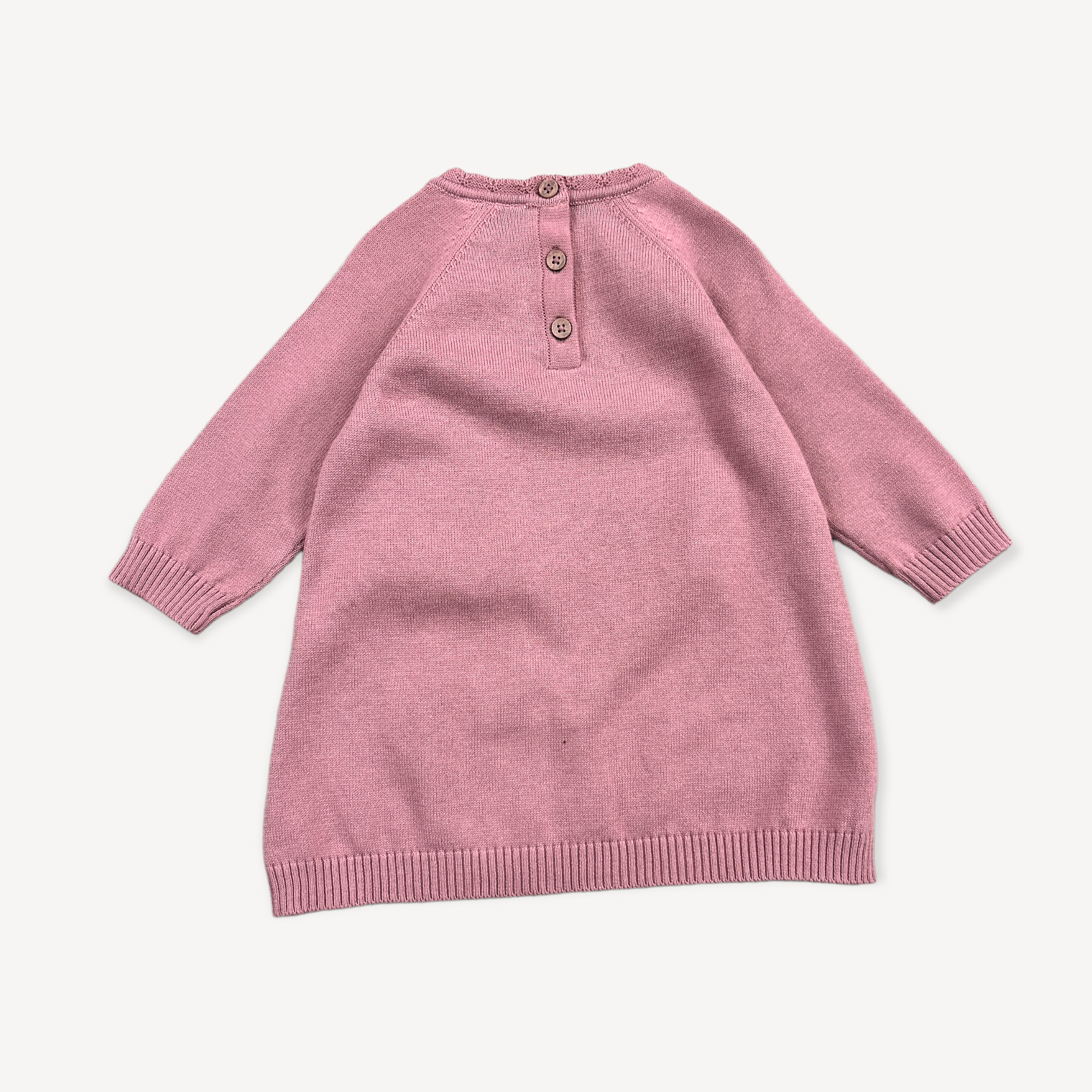 Bunny Jacquard Knit Baby Girl Dress (Organic Cotton): Vintage Rose, 3-6 - Image 2