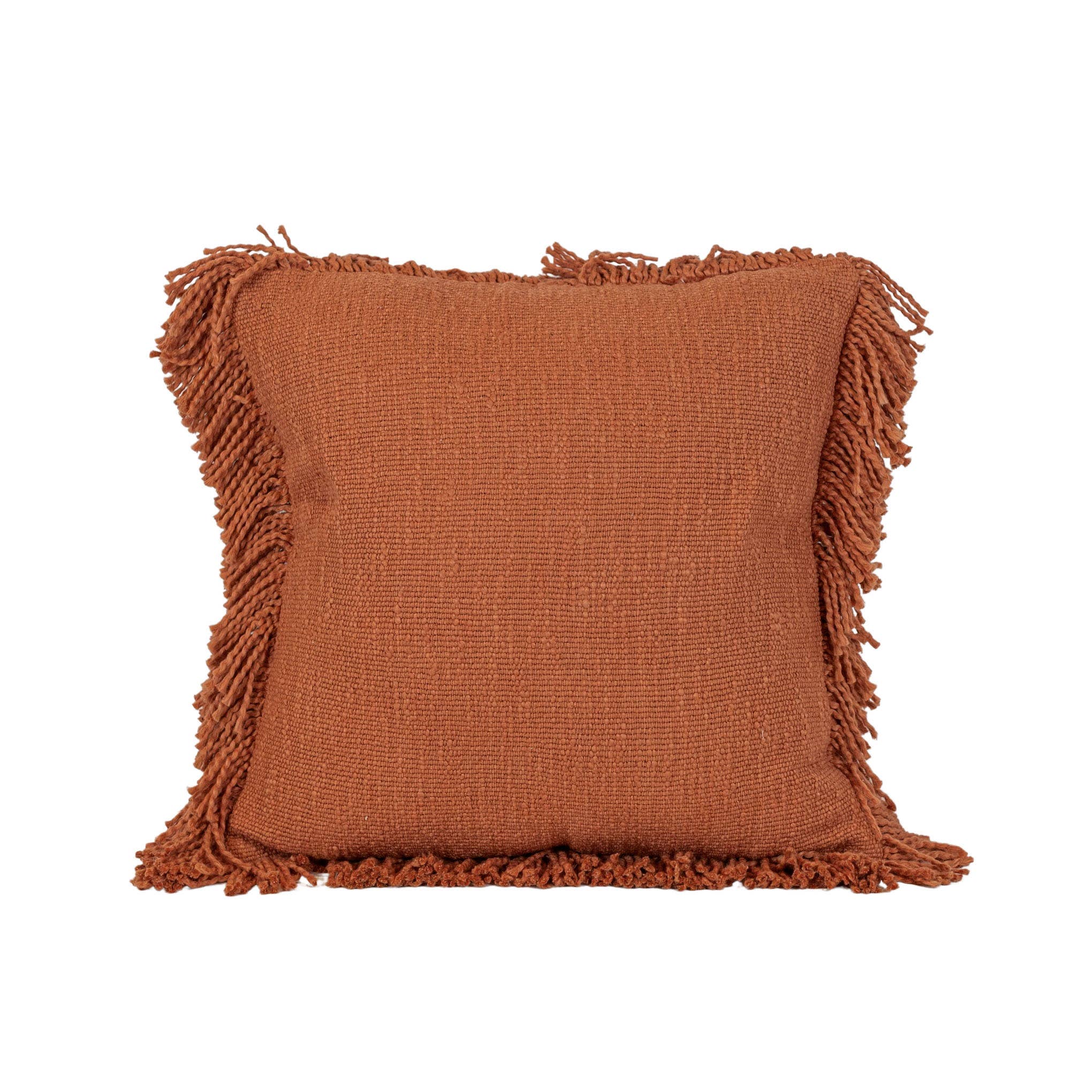 Foreside Home & Garden - Mattie 18x18 Woven Rust Yarn Fringe Filled Pillow Cotton - Image 2