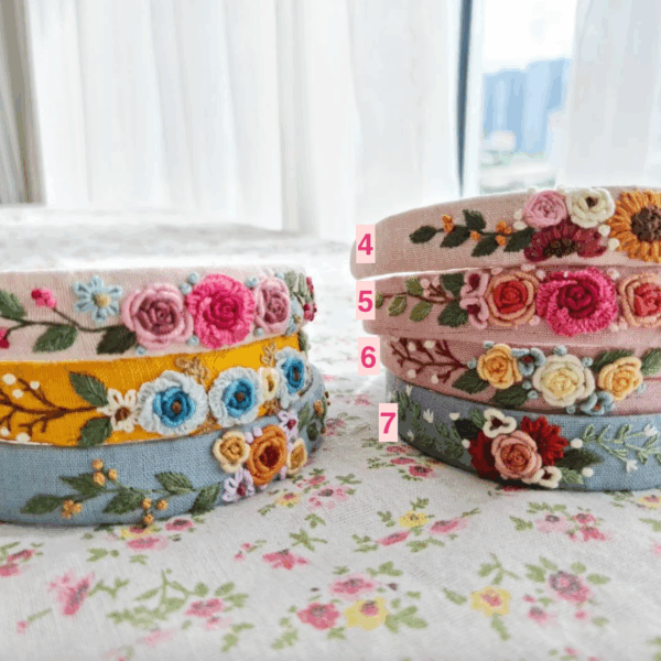 Floral Embroidered Headband Mauve Roses - Image 4