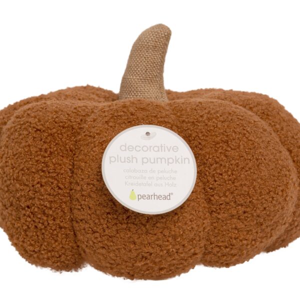 Pearhead - Rust Sherpa Pumpkin Pillow, Fall Decor - Image 5