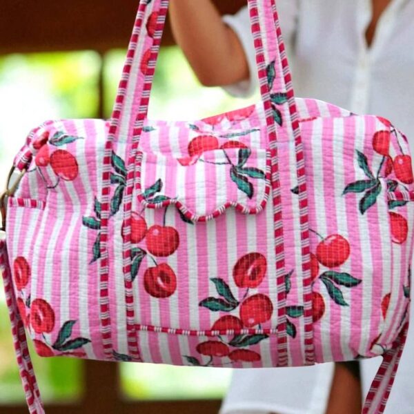 Palmer Pink Striped Cherry Duffle Bag