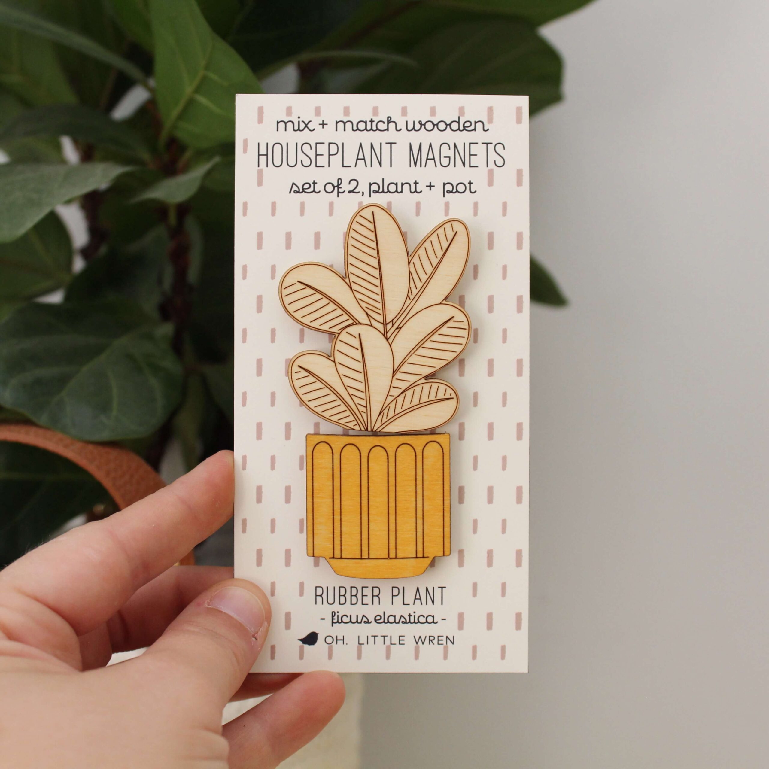 Wood House Plant Magnets | Rubber Plant | Plant Lover Gift - Image 2