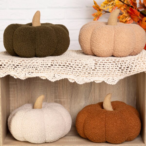 Pearhead - Rust Sherpa Pumpkin Pillow, Fall Decor - Image 4
