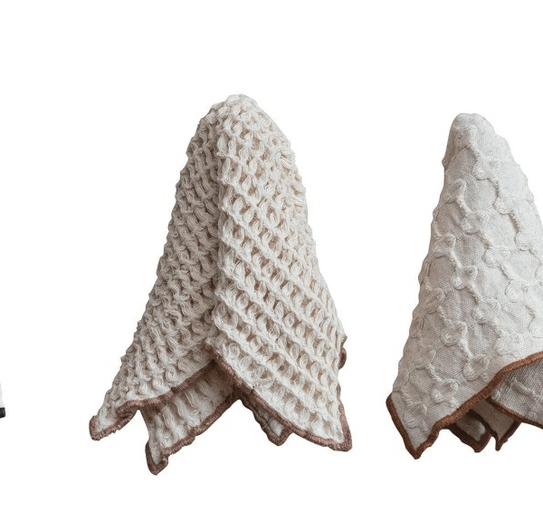 Square Cotton Waffle Weave Dish Cloths w/ Colored Edge, Set of 3 - Image 2