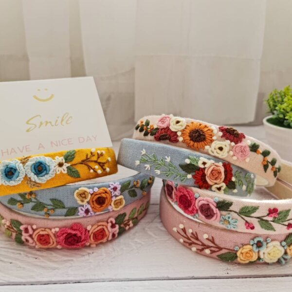 Floral Embroidered Headband Mauve Roses - Image 2