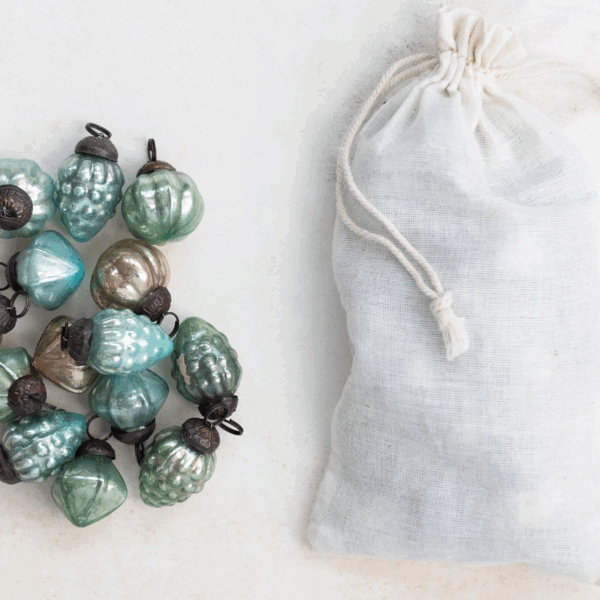 Embossed Mercury Glass Ornaments in Muslin Bag, Set of 36 - Image 2