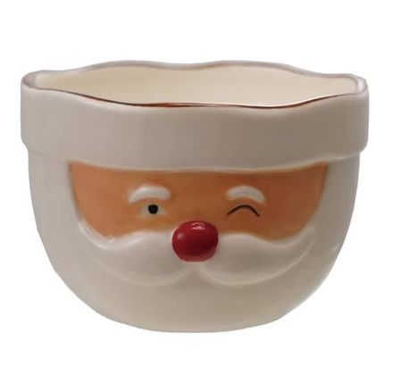 Stoneware Santa Head Shaped Bowl with Red Rim