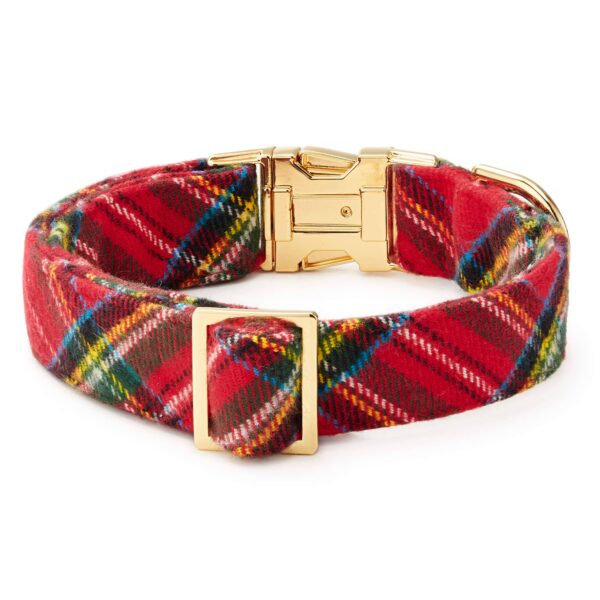 Tartan Plaid Flannel Holiday Dog Collar: M/ Gold - Image 2