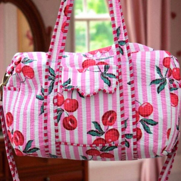 Palmer Pink Striped Cherry Duffle Bag - Image 2