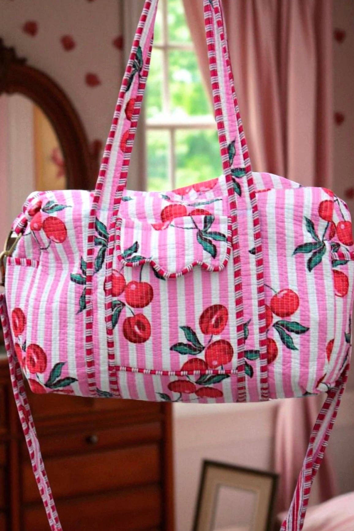 Palmer Pink Striped Cherry Duffle Bag - Image 2