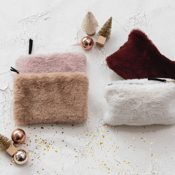 Faux Fur Fabric Zip Pouch with Interior Lining