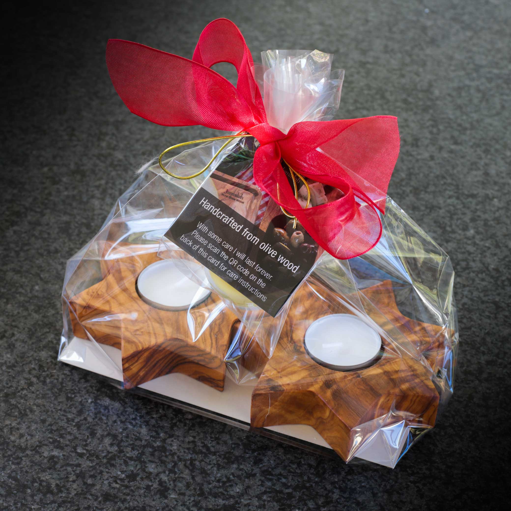 STELLA GIFT Star candle holder Olive Wood  set of 2