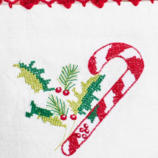 Candy Cane Cross Stitch Embroidered Apron: Ecru - Image 2