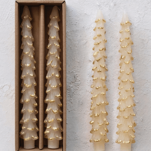 Unscented Tree Shaped Taper Candes in Box, Eggnog Color, Set of 2 - Image 2