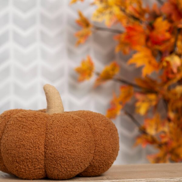 Pearhead - Rust Sherpa Pumpkin Pillow, Fall Decor - Image 2