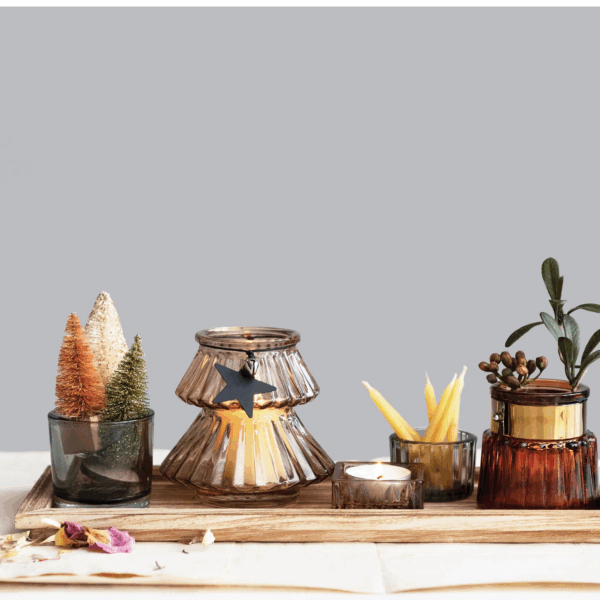 Wood Tray w/5 Glass Tealight Holders, Multi Color, Set of 6 - Image 2
