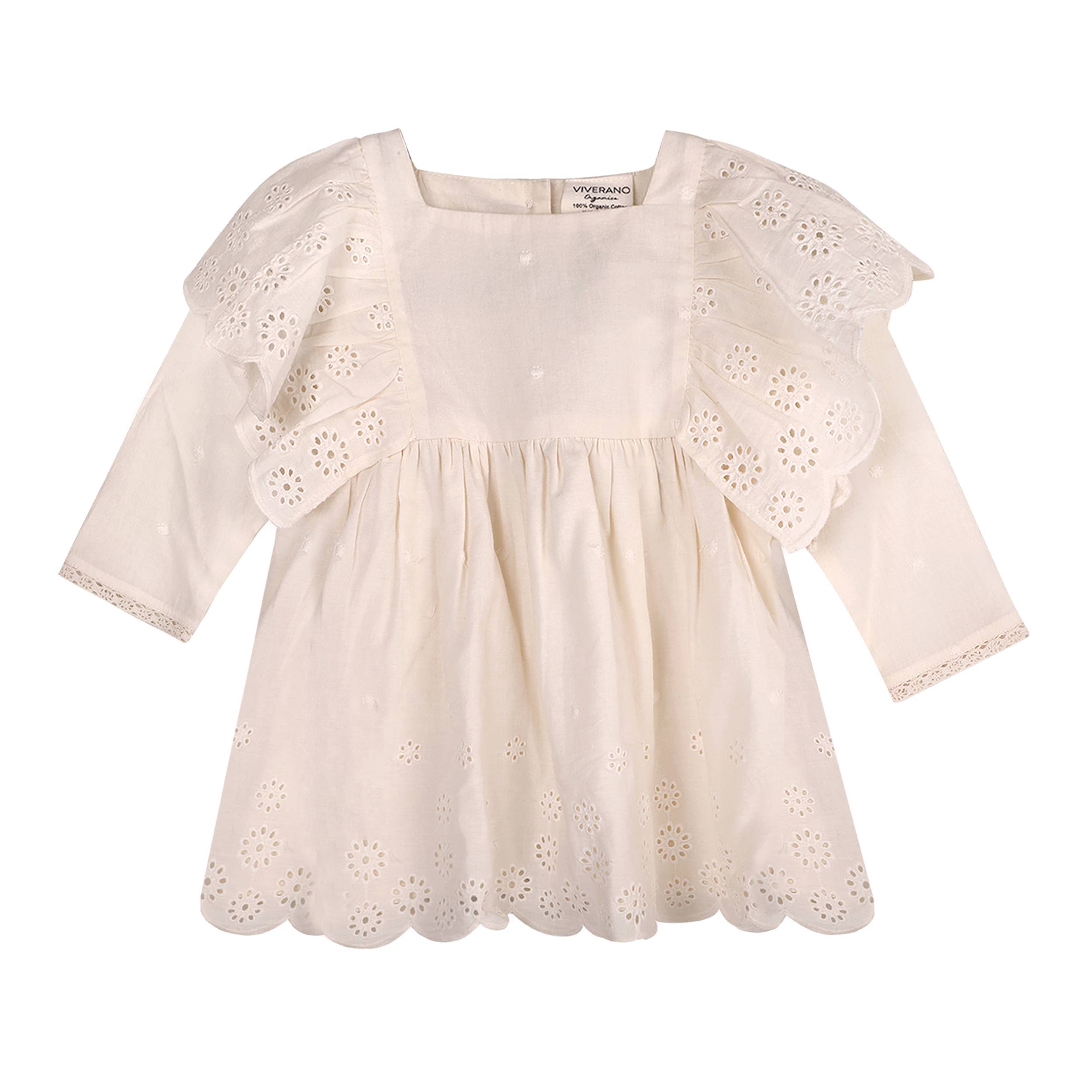Schiffli Lace Collar Baby Girl Dress & Bloomer (Organic): Natural, 18-24M - Image 2
