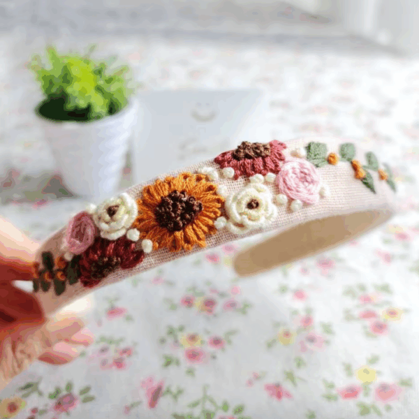Floral Embroidered Headband Mauve Roses - Image 8
