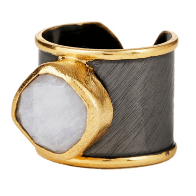 Moonstone, rhodium & gold two tone cuff ring