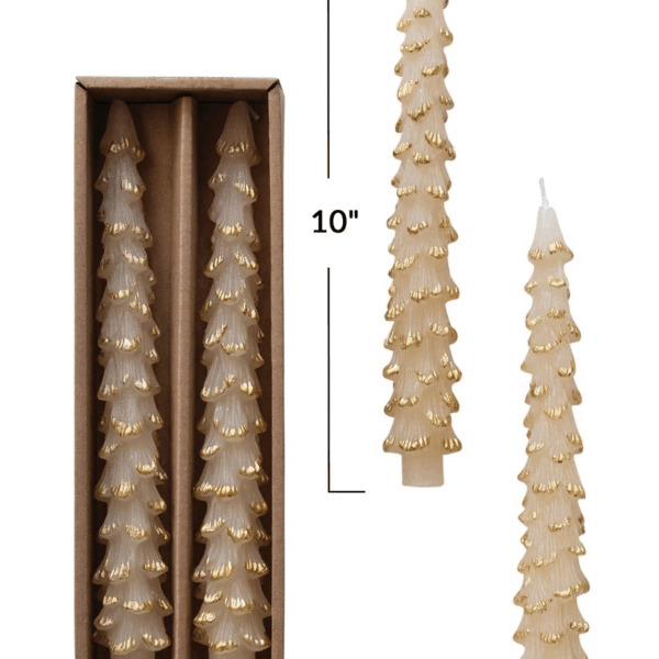 Unscented Tree Shaped Taper Candes in Box, Eggnog Color, Set of 2 - Image 3