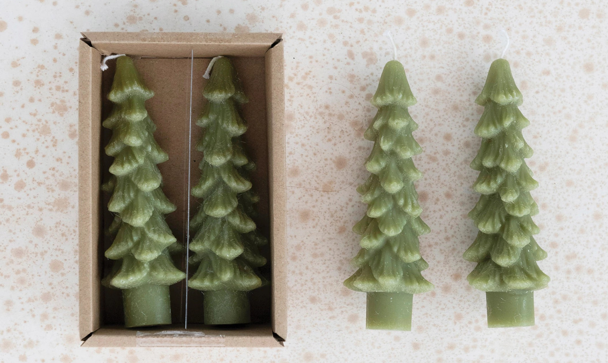 Unscented Tree Shaped Taper Candles, Set of 2
