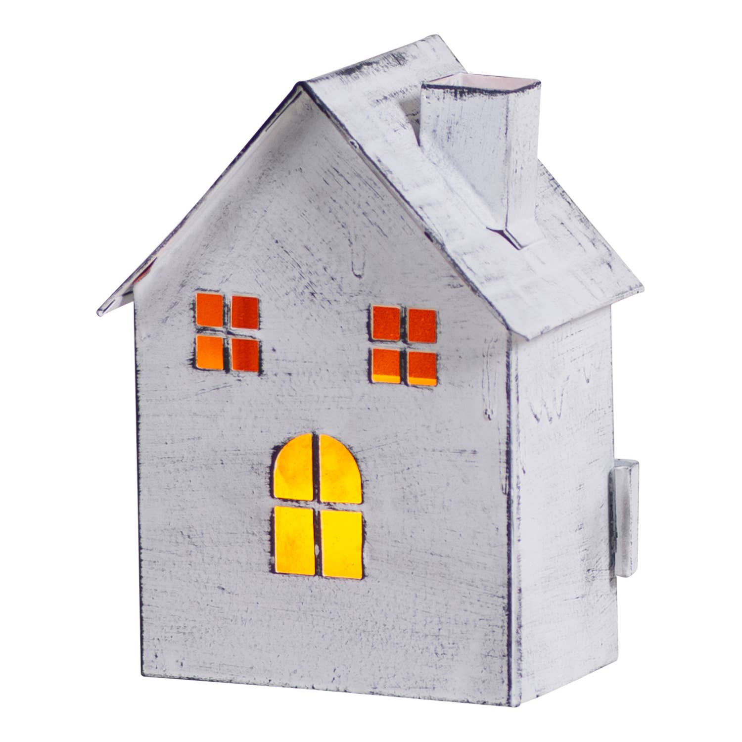 Irvin's Tinware - 6-Inch High Tin House Tealight Holder in Rustic White Wash