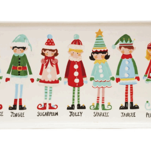 Stoneware Platter with Santa's Elves, Multi Color - Image 2