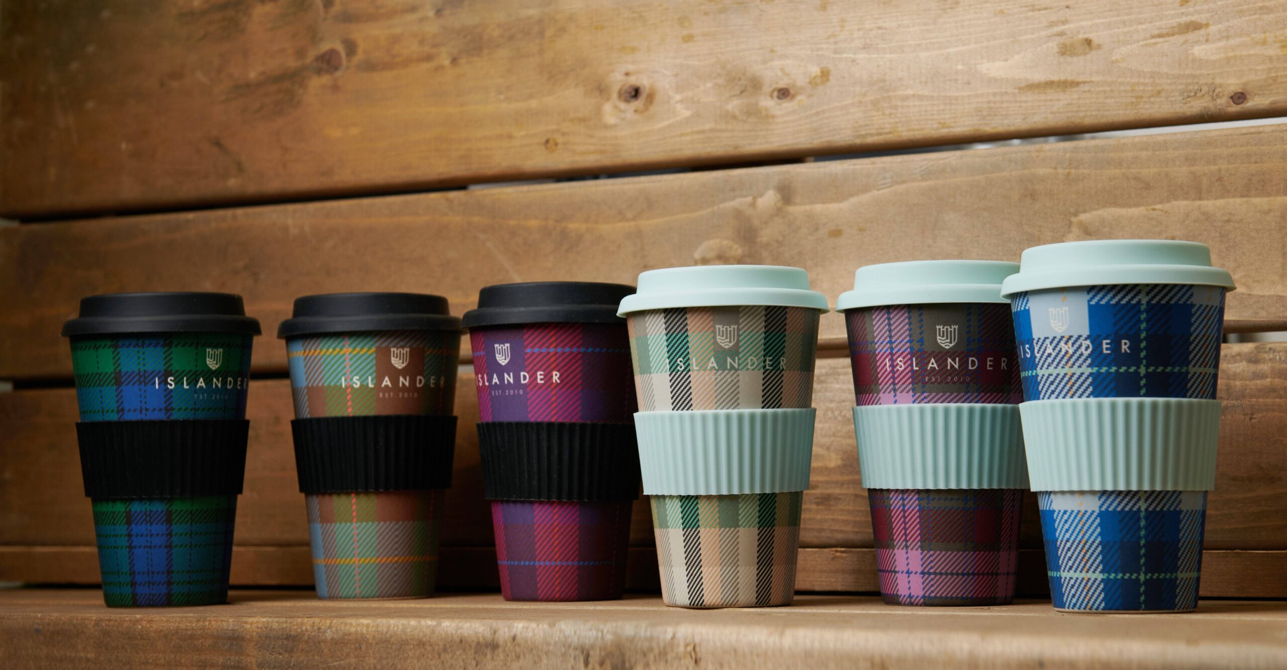 Islander Bamboo Coffee Cup: Blue Tartan - Image 4