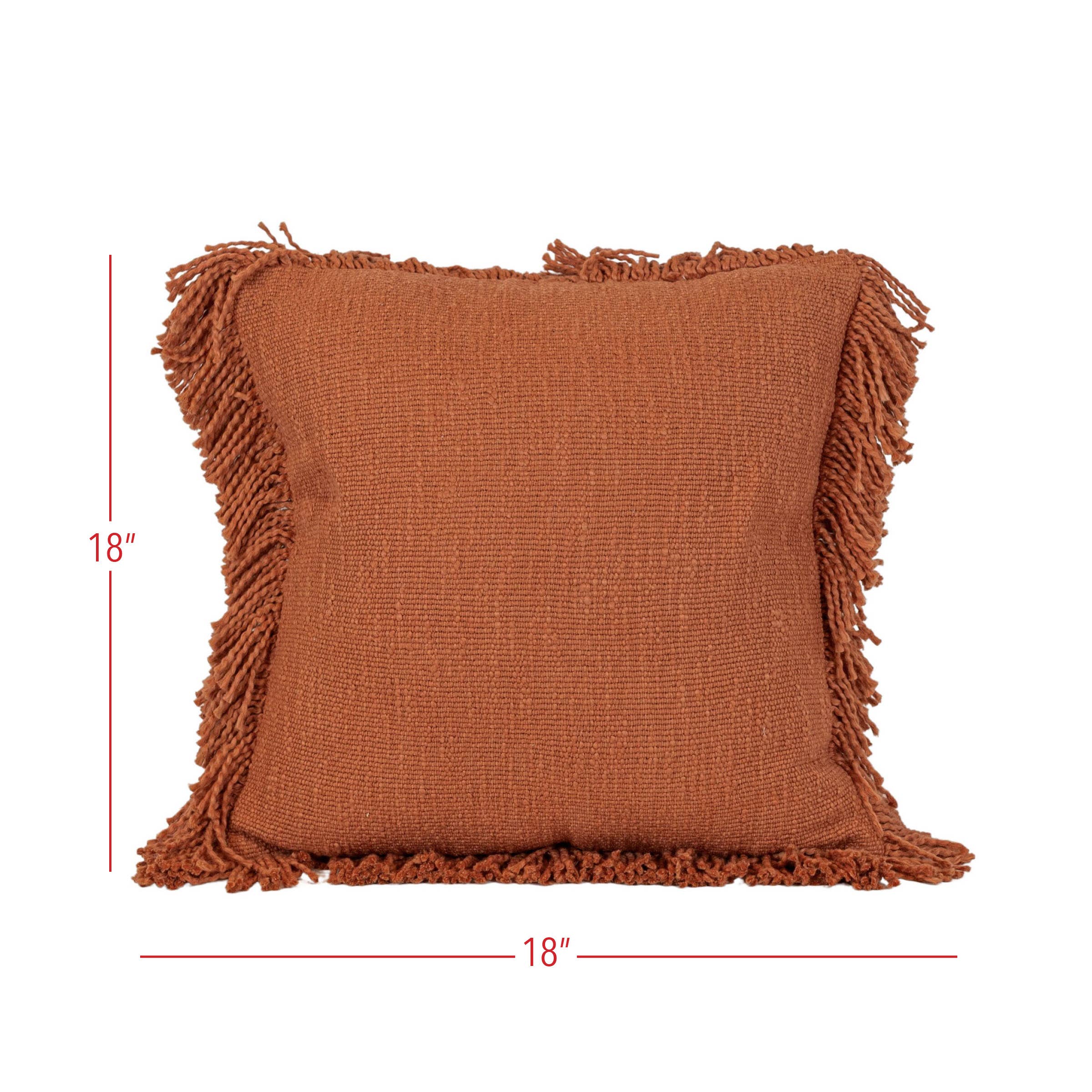 Foreside Home & Garden - Mattie 18x18 Woven Rust Yarn Fringe Filled Pillow Cotton - Image 6