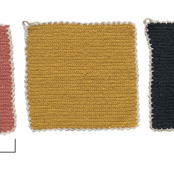 Cotton Blend Crocheted Dish Cloth w/ Natural Trim, 3 Styles