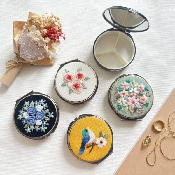 Quince Fables - Floral Embroidered Round Jewelry Box With Mirror
Success