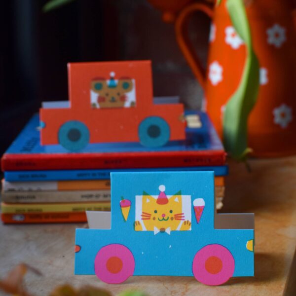 The Printed Peanut - Party Cat Little Blue Car Die Cut Card - Image 3