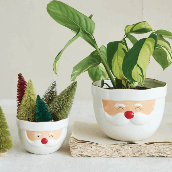 Stoneware Santa Head Shaped Bowl with Red Rim - Image 2