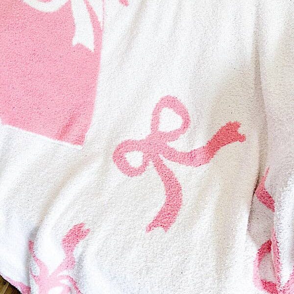 Pink and White Bow Luxury Blanket