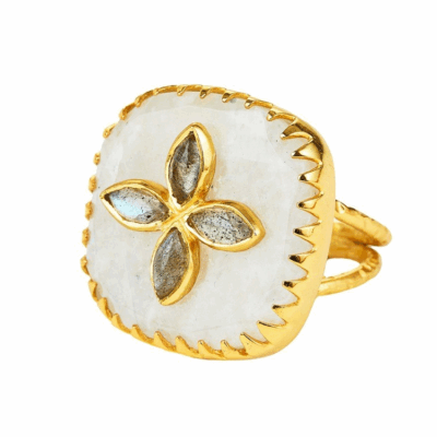 Moonstone & Labradorite square ring with gemstone