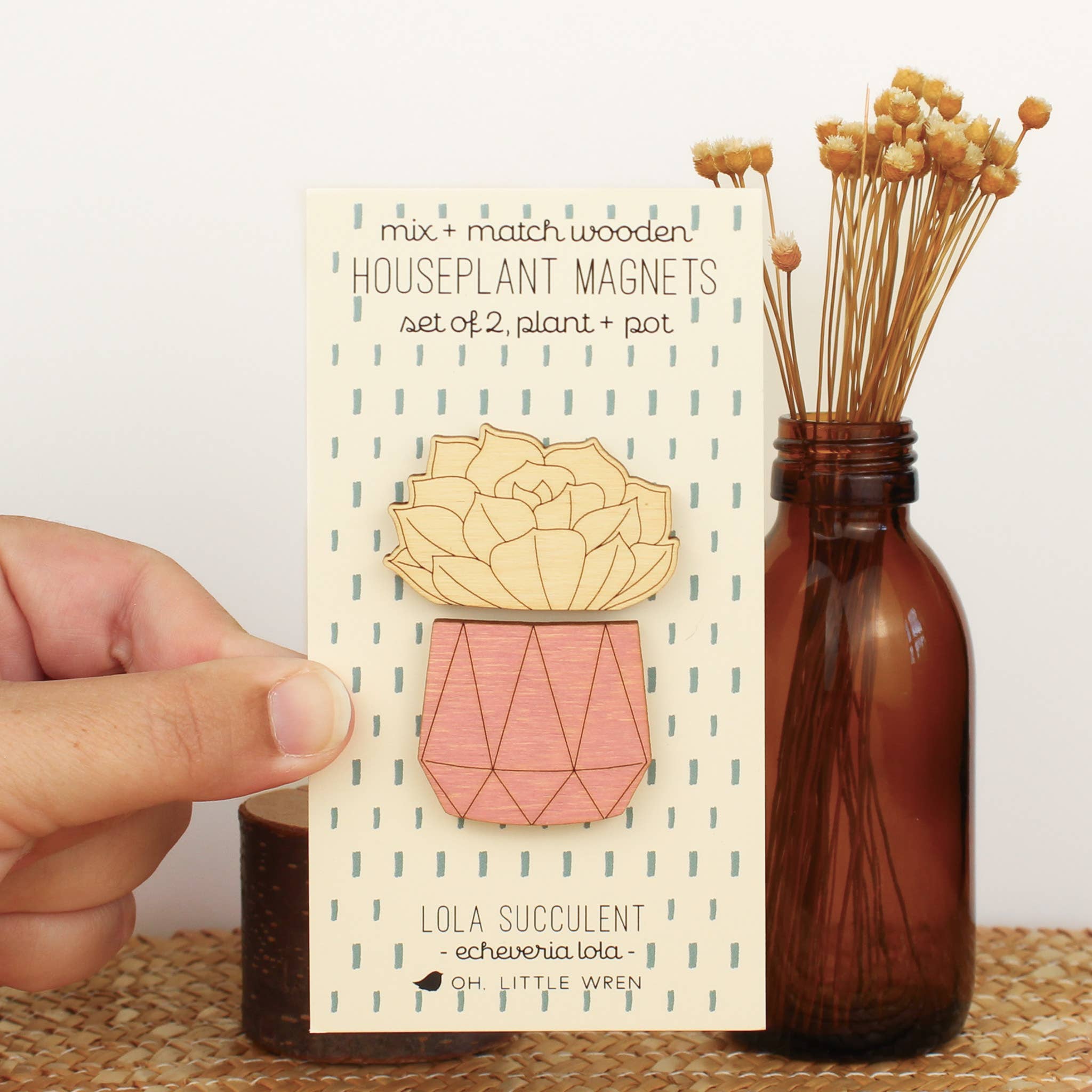 Wood House Plant Magnets | Lola Succulent | Plant Lover Gift - Image 2