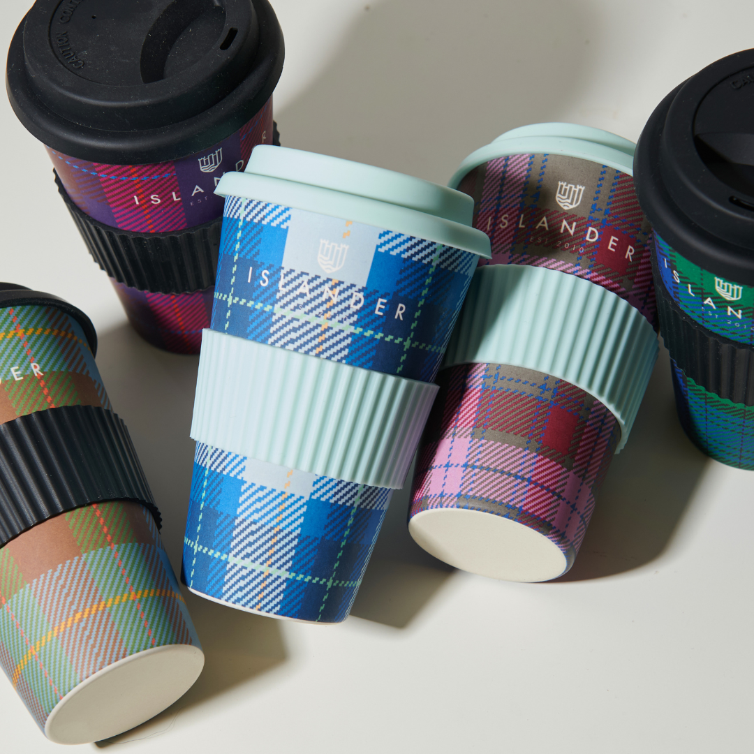 Islander Bamboo Coffee Cup: Blue Tartan - Image 2