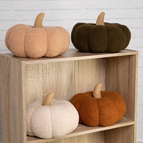Pearhead - Rust Sherpa Pumpkin Pillow, Fall Decor - Image 3
