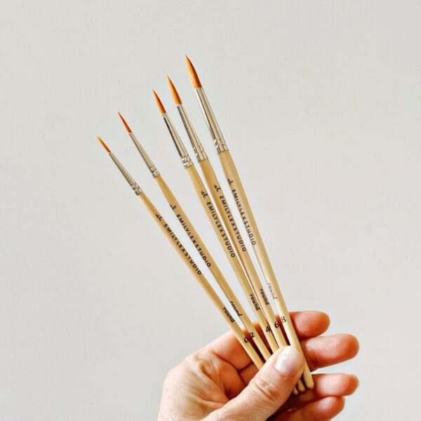 Watercolor paintbrush set of five wood brushes - Image 2