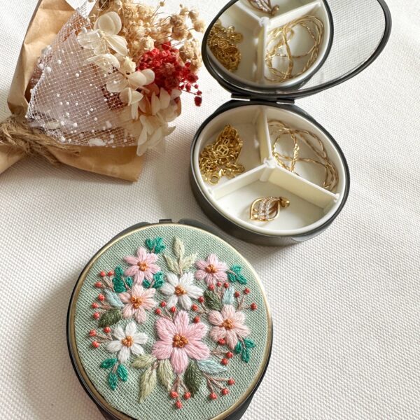 Quince Fables - Floral Embroidered Round Jewelry Box With Mirror
Success - Image 7