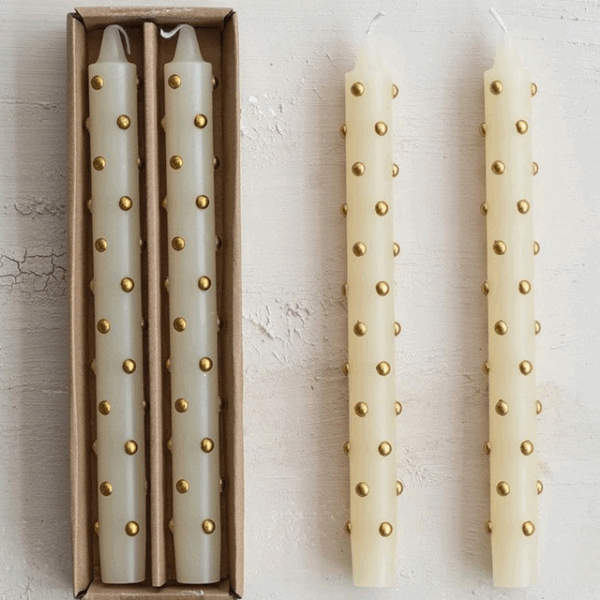 Unscented Taper Candles with 3D Dots in Box, Set of 2