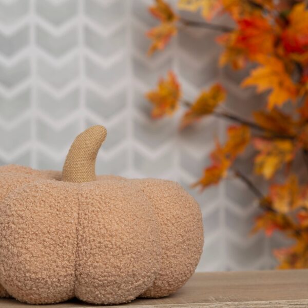 Pearhead - Beige Sherpa Pumpkin Pillow, Fall Decor - Image 2